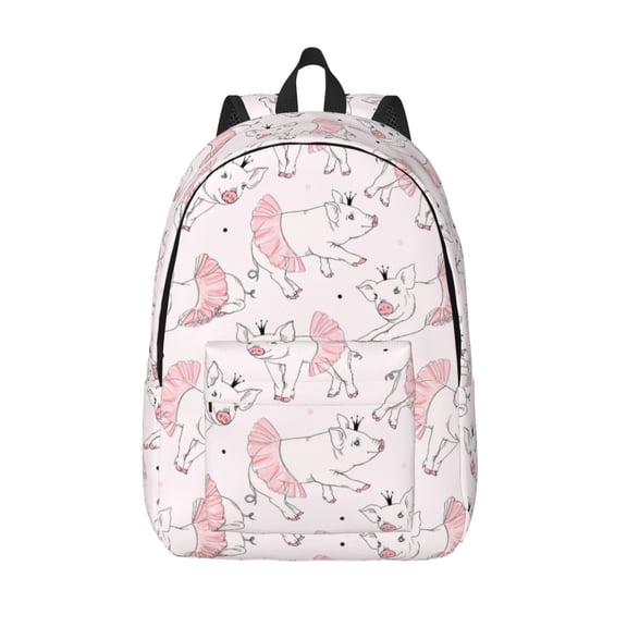 Vsdgher Cute Piggy Ballerina Print Canvas Backpack Travel Rucksack Unisex Knapsack 15.7/17.7Inch Laptop Backpack for Work,College -Medium