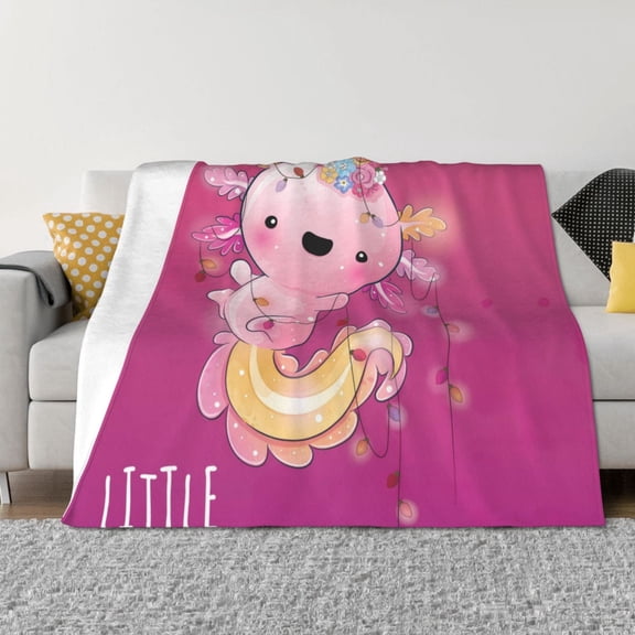 Vsdgher Cute Pink Axolotl A Pattern Fleece Throw Blanket, Horizontal Fleece Bedding Home Decor for Couch & Bed All Season Use -40"x30"