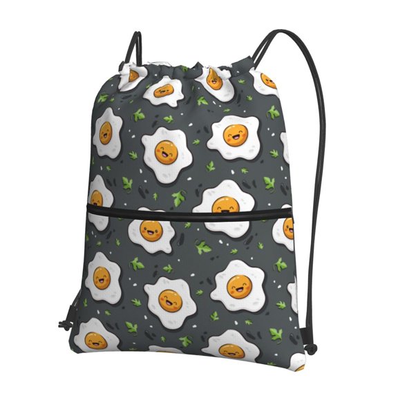 Vsdgher Cute Poached Eggs Drawstring Backpack Water Resistant String Bag Sports Sackpack Gym Sack for Men Women