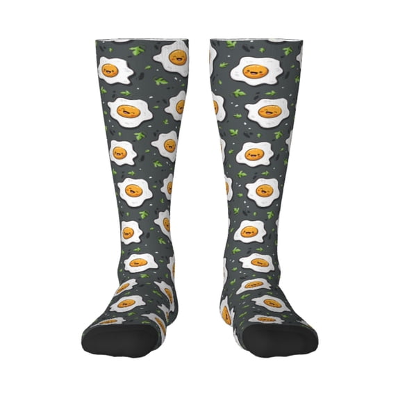 Vsdgher Cute Poached Eggs Print Thigh High Socks Extra Long Stretchy Sock Women Over Knee High Opaque Stocking Daily Wear