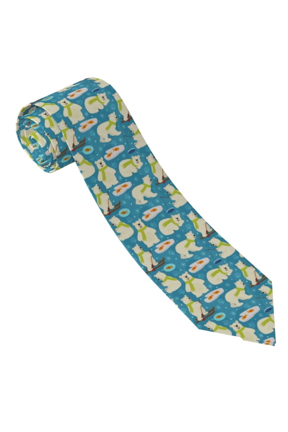 Cute Polar Bear Fishing Print Ties for Men 4.7" Formal Necktie Wedding Accessory Men's Business Ties for Wedding Bussiness Work