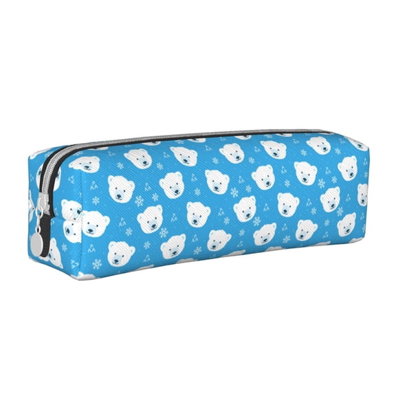 Vsdgher Cute Polar Bear Leather Pencil Case, Makeup Pouch, Zipper Pouch for Daily Essentials, Storage Organizer, Cosmetics and Stationary Bag
