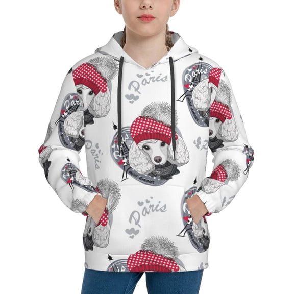 Vsdgher Cute Poodle Dog Hoodie Youth Classic Hooded Pullover Sweatshirts Essentials Hoodie for Children (s-xl)-Large