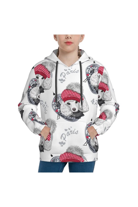 Cute Poodle Dog Hoodie Youth Classic Hooded Pullover Sweatshirts Essentials Hoodie for Children (s-xl)-Small