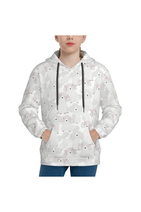 Cute Poodle Dog Hoodie Youth Classic Hooded Pullover Sweatshirts Essentials Hoodie for Children (s-xl)-Small
