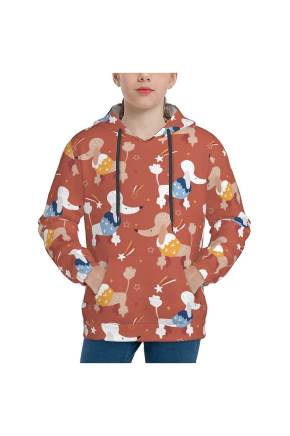 Cute Poodle Dog Hoodie Youth Classic Hooded Pullover Sweatshirts Essentials Hoodie for Children (s-xl)-Small