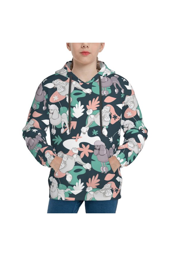 Cute Poodle Dog Hoodie Youth Classic Hooded Pullover Sweatshirts Essentials Hoodie for Children (s-xl)-X-Large