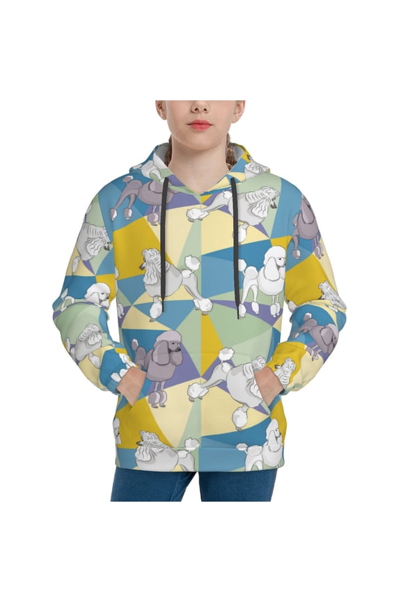 Cute Poodle Dog Hoodie Youth Classic Hooded Pullover Sweatshirts Essentials Hoodie for Children (s-xl)-X-Large