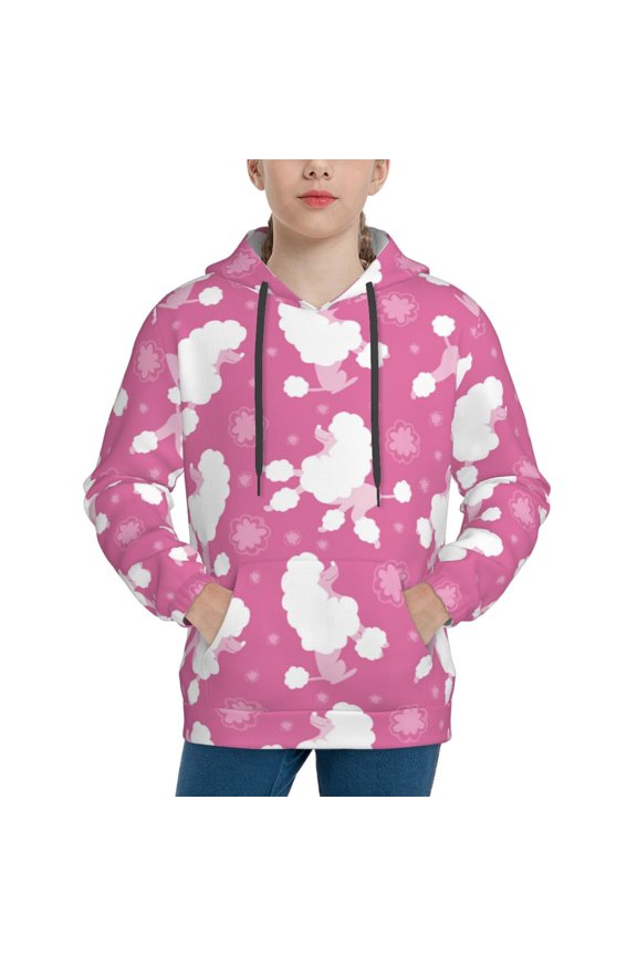 Cute Poodle Dog Hoodie Youth Classic Hooded Pullover Sweatshirts Essentials Hoodie for Children (s-xl)-X-Large