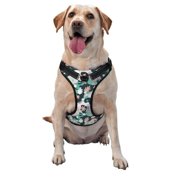 Vsdgher Cute Poodle Dog Pattern Dog Harness,No Pull Pet Harness with Soft Padded Handle,Adjustable Reflective Vest with 2 Buckles,4 Slide Buckles,S-XL Large