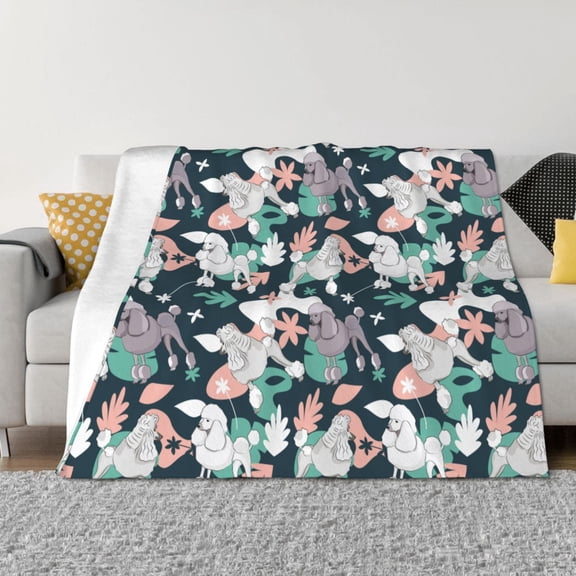 Vsdgher Cute Poodle Dog Pattern Fleece Throw Blanket, Horizontal Fleece Bedding Home Decor for Couch & Bed All Season Use -40"x30"