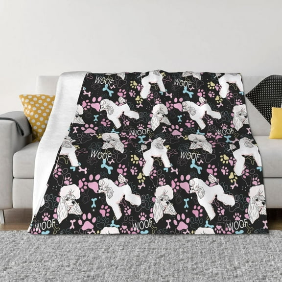 Vsdgher Cute Poodle Dog Pattern Fleece Throw Blanket, Horizontal Fleece Bedding Home Decor for Couch & Bed All Season Use -50"x40"