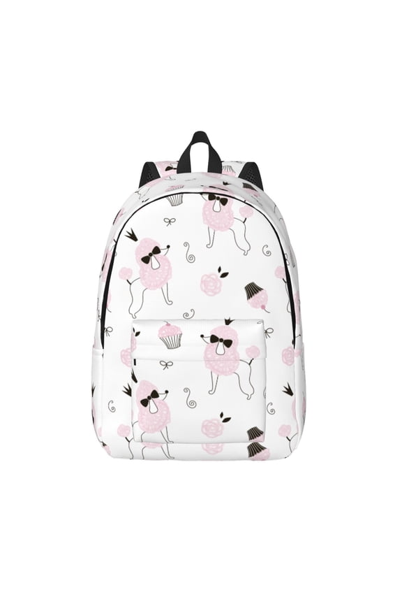Cute Poodle Dog Print Canvas Backpack Travel Rucksack Unisex Knapsack 15.7/17.7Inch Laptop Backpack for Work,College -Small