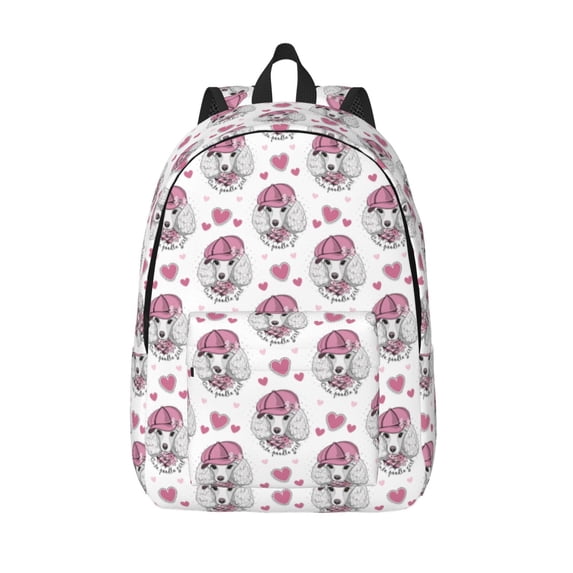 Vsdgher Cute Poodle Dog Print Canvas Backpack Travel Rucksack Unisex Knapsack 15.7/17.7Inch Laptop Backpack for Work,College -Small