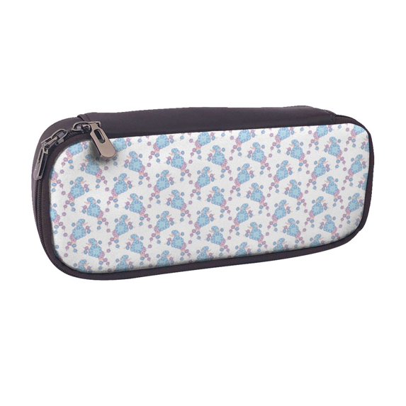 Vsdgher Cute Poodle Dog Print Pen Case Leather Pencil Pouch Markers Holder Big Capacity Bag with Zippered Pocket for Stationery Tool