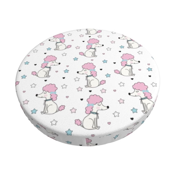 Vsdgher Cute Poodle Dog Print Stool Covers Round,Stretch Round Stool Covers Washable Stool Cushion Slipcover Elastic Chair Covers for 12-14 Inch Chair