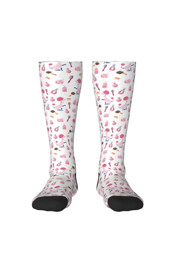 Cute Poodle Dog Print Thigh High Socks Extra Long Stretchy Sock Women Over Knee High Opaque Stocking Daily Wear