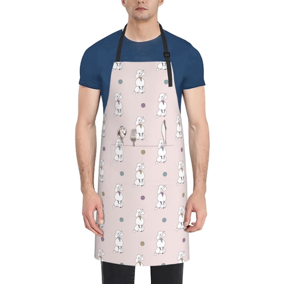 Vsdgher Cute Poodle Dog Waterproof Apron with 2 Pockets Kitchen Chef Aprons Bibs for Grooming Cooking Baking Painting Gardening