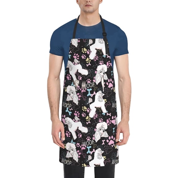 Vsdgher Cute Poodle Dog Waterproof Apron with 2 Pockets Kitchen Chef Aprons Bibs for Grooming Cooking Baking Painting Gardening