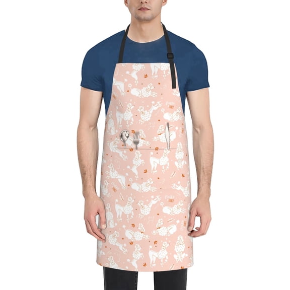 Vsdgher Cute Poodle Dog Waterproof Apron with 2 Pockets Kitchen Chef Aprons Bibs for Grooming Cooking Baking Painting Gardening