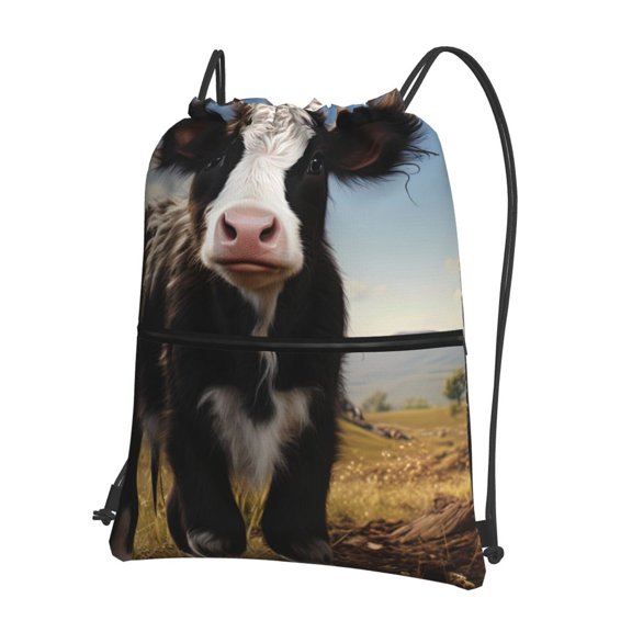 Vsdgher Cute Prairie Cow Drawstring Backpack Water Resistant String Bag Sports Sackpack Gym Sack for Men Women