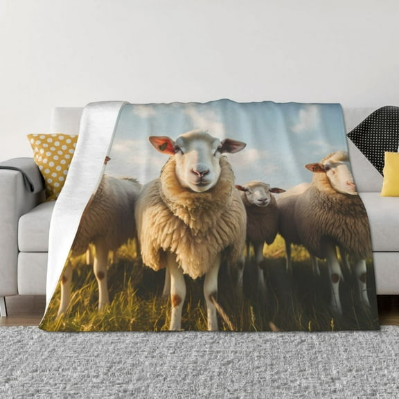 Vsdgher Cute Prairie Sheep Herd Pattern Fleece Throw Blanket, Horizontal Fleece Bedding Home Decor for Couch & Bed All Season Use -40"x30"