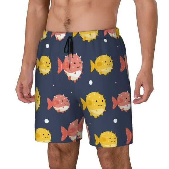 Vsdgher Cute Puffer Fish for Mens Swim Trunks with Compression Liner Swim Shorts Swim Suits Board Shorts-Medium