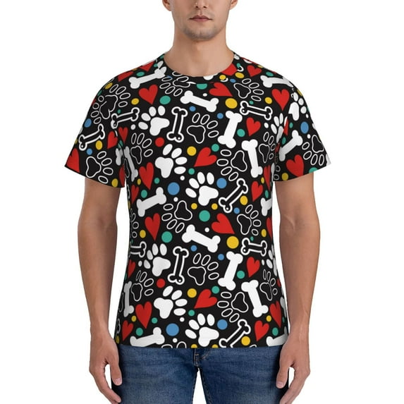 Vsdgher Cute Puppy Footprints Print Men's Dry Fit Mesh Athletic Shirts Moisture Wicking Tennis T-Shirt Tops