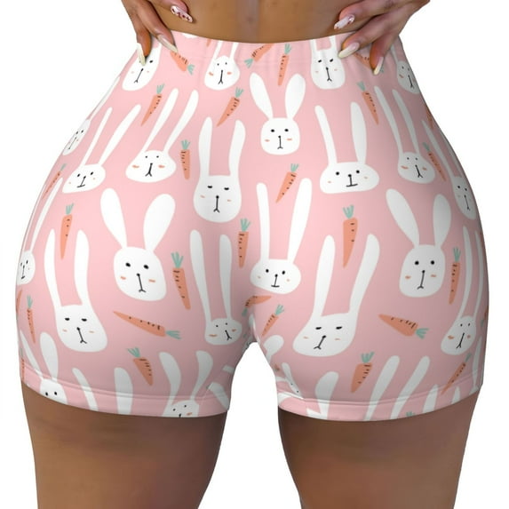 Vsdgher Cute Rabbit Carrot print Workout Shorts for Women Seamless Soft Smooth Gym Yoga Scrunch Active Exercise Fitness Shorts