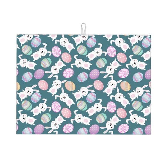 Vsdgher Cute Rabbit Easter Dish Drying Mat Super Absorbent Drying Mat Large Dish Drying Mats for Kitchen Counter Kitchen Drying Mat 24" x 18"