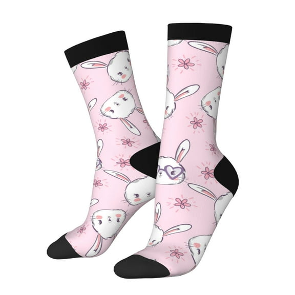 Vsdgher Cute Rabbit Flower Crew Socks for Men & Women, Breathable Casual Athletic Ankle Socks