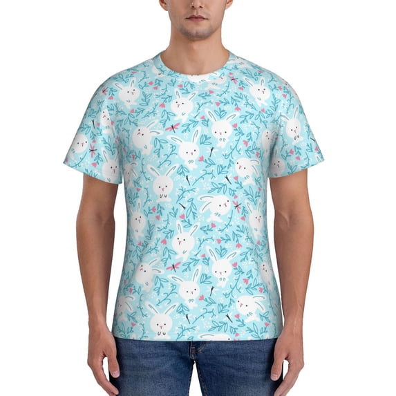 Vsdgher Cute Rabbit Print Men's Dry Fit Mesh Athletic Shirts Moisture Wicking Tennis T-Shirt Tops