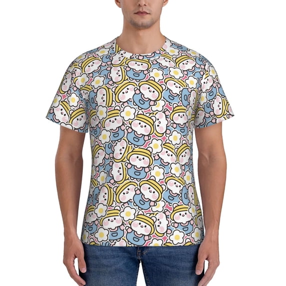 Vsdgher Cute Rabbit Print Men's Dry Fit Mesh Athletic Shirts Moisture Wicking Tennis T-Shirt Tops
