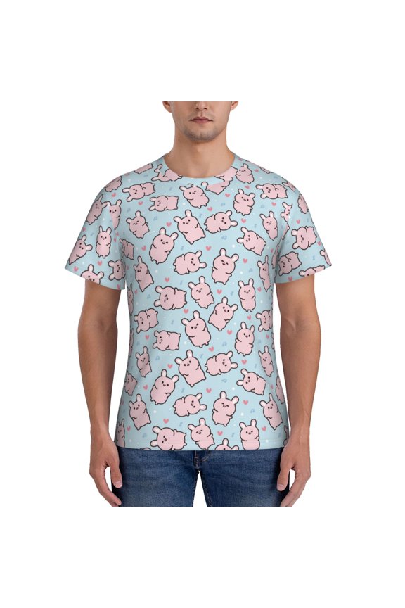 Cute Rabbit Print Men's Dry Fit Mesh Athletic Shirts Moisture Wicking Tennis T-Shirt Tops