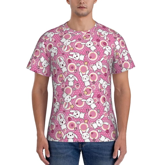Vsdgher Cute Rabbit Print Men's Dry Fit Mesh Athletic Shirts Moisture Wicking Tennis T-Shirt Tops
