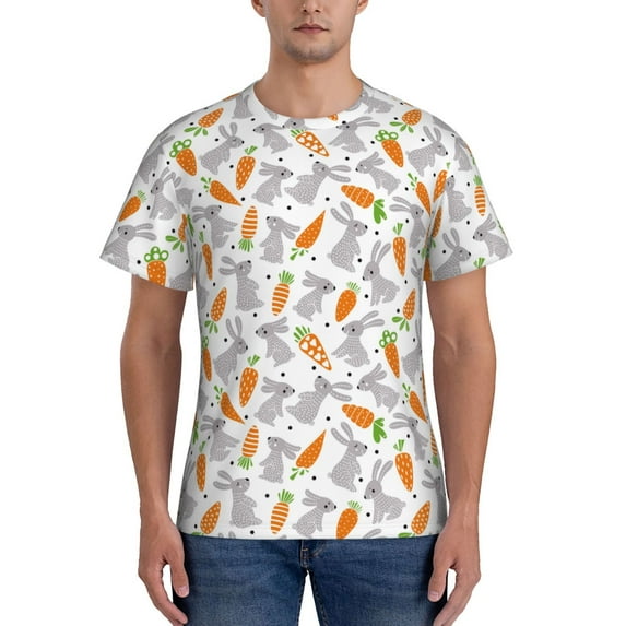 Vsdgher Cute Rabbit Print Men's Dry Fit Mesh Athletic Shirts Moisture Wicking Tennis T-Shirt Tops