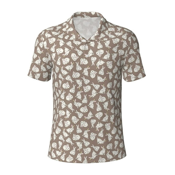 Vsdgher Cute Rabbit Print Men's Short Sleeve Stretch Polo Shirt, Moisture-Wicking Performance Polo Shirt