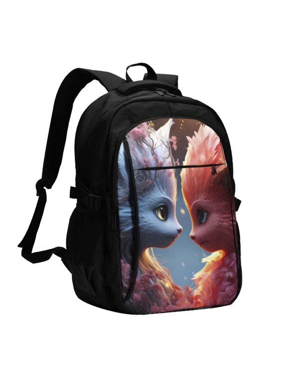 Cute Red And White Elf Print Travel Laptop Backpack, Laptops Backpack with USB Charging Port, Water Resistant Computer Bag Gift for Men & Women