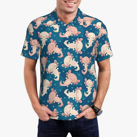 Vsdgher Cute Salamander Polo Shirts for Men, Men's Short Sleeve Stretch Polo Shirt, Shirts for Men-Small