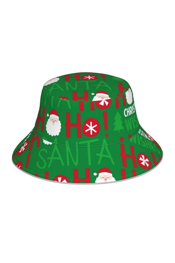 Cute Santa And Ho Ho Ho Print Bucket Hat for Men&Women Bucket Hat Reversible Summer Double-Side-Wear Travel Gardening, Beach, Camping, Hiking, Fishing Cap