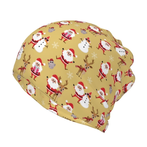 Vsdgher Cute Santa and Reindeer Slouchy Beanie Hat for Men/Women, Skull Cap Chemo Cap Night Sleeping Cap