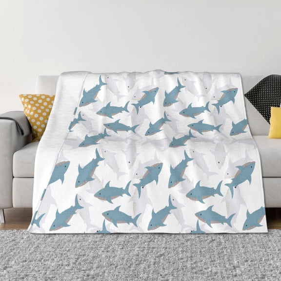 Vsdgher Cute Shark Pattern Fleece Throw Blanket, Horizontal Fleece Bedding Home Decor for Couch & Bed All Season Use -40"x30"