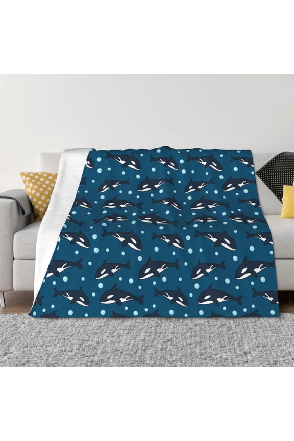 Cute Shark Pattern Fleece Throw Blanket, Horizontal Fleece Bedding Home Decor for Couch & Bed All Season Use -80"x60"