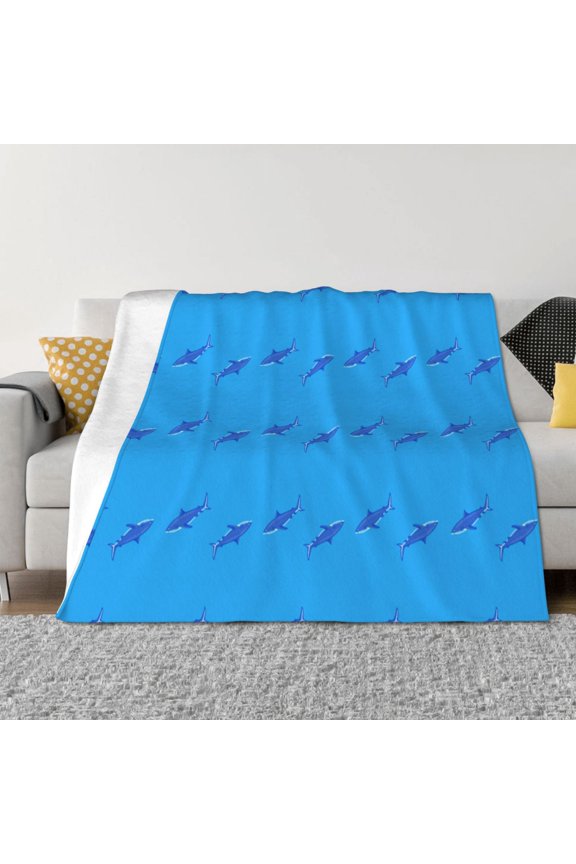 Cute Shark Pattern Fleece Throw Blanket, Horizontal Fleece Bedding Home Decor for Couch & Bed All Season Use -80"x60"