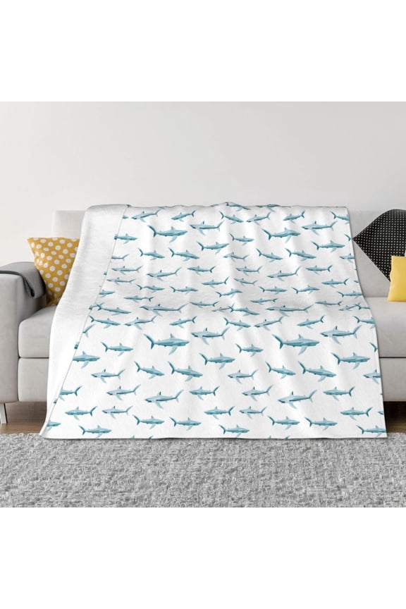 Cute Shark Pattern Fleece Throw Blanket, Horizontal Fleece Bedding Home Decor for Couch & Bed All Season Use -80"x60"