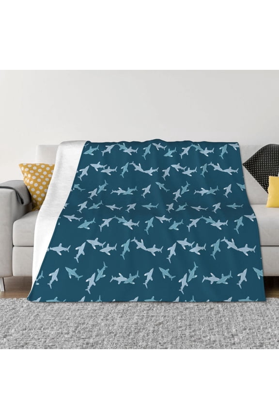 Cute Shark Pattern Fleece Throw Blanket, Horizontal Fleece Bedding Home Decor for Couch & Bed All Season Use -80"x60"
