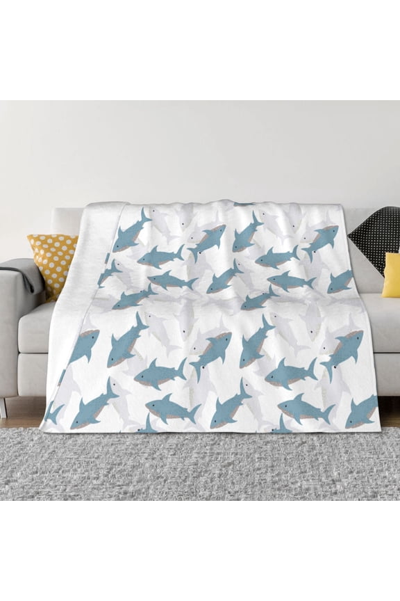 Cute Shark Pattern Fleece Throw Blanket, Horizontal Fleece Bedding Home Decor for Couch & Bed All Season Use -80"x60"