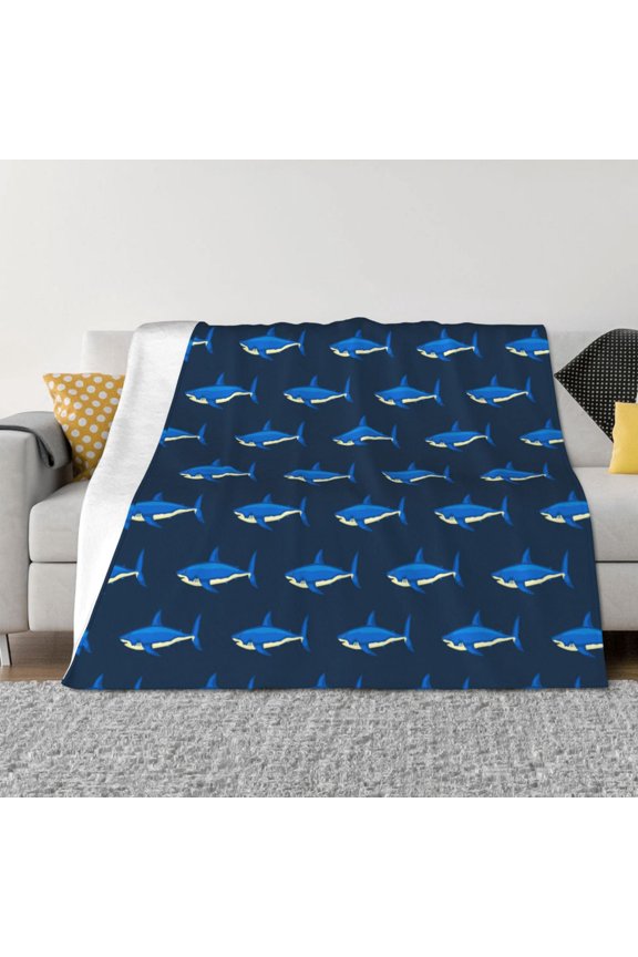 Cute Shark Pattern Fleece Throw Blanket, Horizontal Fleece Bedding Home Decor for Couch & Bed All Season Use -80"x60"