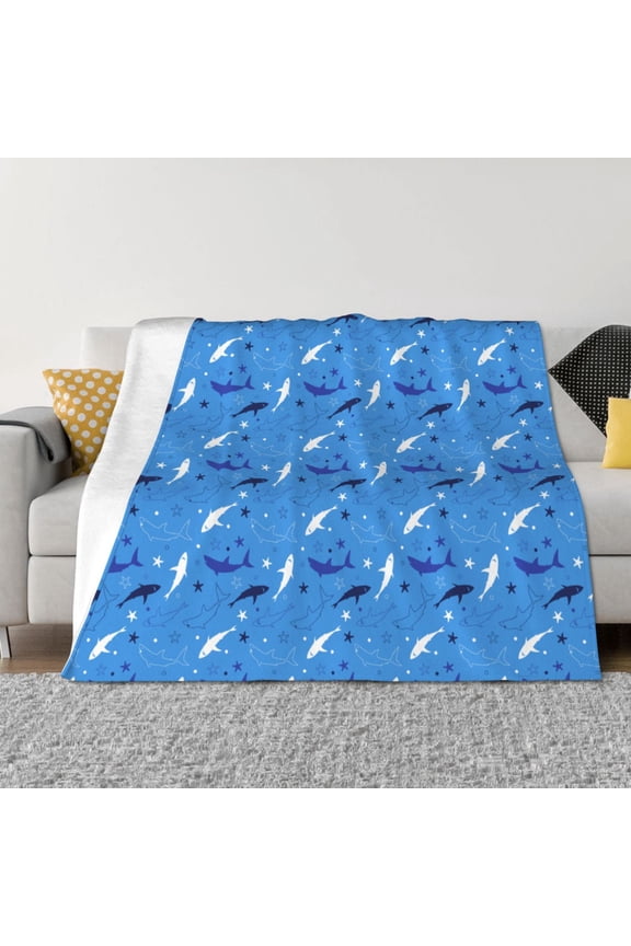 Cute Shark Pattern Fleece Throw Blanket, Horizontal Fleece Bedding Home Decor for Couch & Bed All Season Use -80"x60"