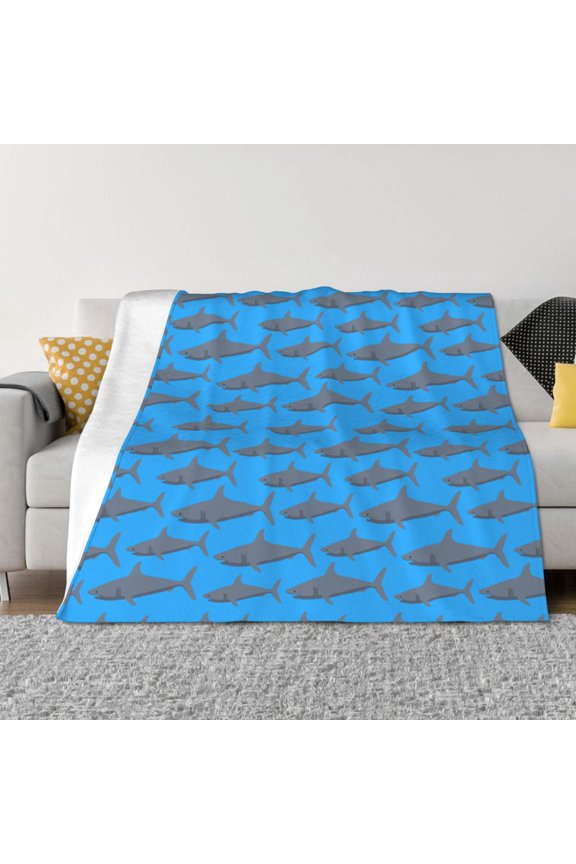 Cute Shark Pattern Fleece Throw Blanket, Horizontal Fleece Bedding Home Decor for Couch & Bed All Season Use -80"x60"